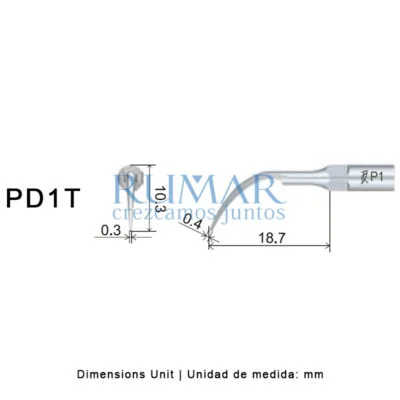 Punta ultrasonidos Woodpecker PD1T compatible Satelec, Perio, TITANIO