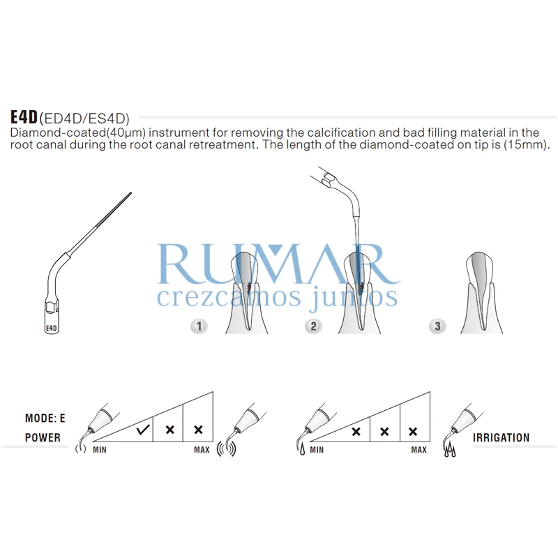 Punta Endo para ultrasonidos Woodpecker E4D compatible EMS diamantada