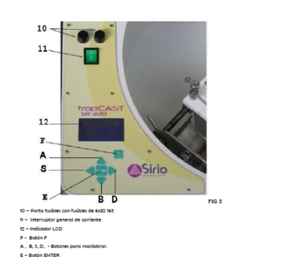 Descripción del panel de la centrifugadora SIRIO
