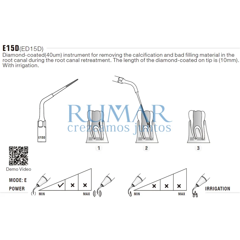 Punta ultrasonidos Woodpecker ED15D compatible Satelec, Endo