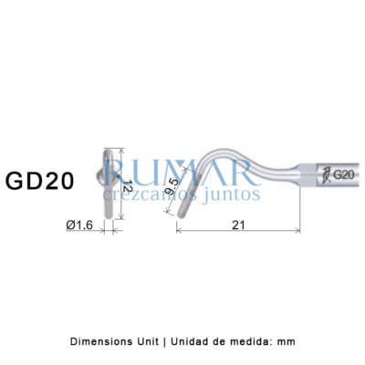 Punta ultrasonidos Woodpecker GD20 compatible SATELEC diamantada