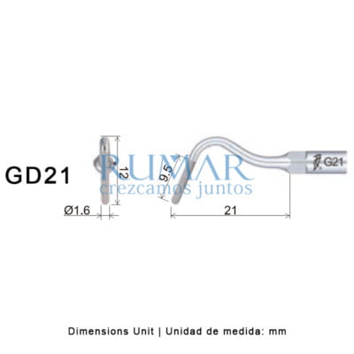 Punta ultrasonidos Woodpecker GD21 compatible SATELEC diamantada