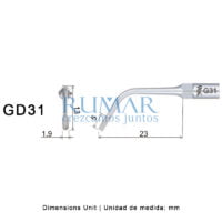 Punta ultrasonidos Woodpecker GD31 compatible SATELEC diamantada