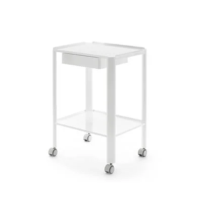 Mesa móvil de acero esmaltado con 2 bandejas