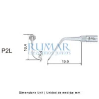 Punta ultrasonidos Woodpecker P2L compatible EMS, Perio (lado izquierdo)