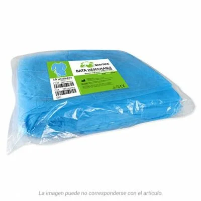 Bata desechable color azul talla M con puño elástico