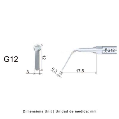 Dimensiones Punta ultrasonidos Woodpecker G12