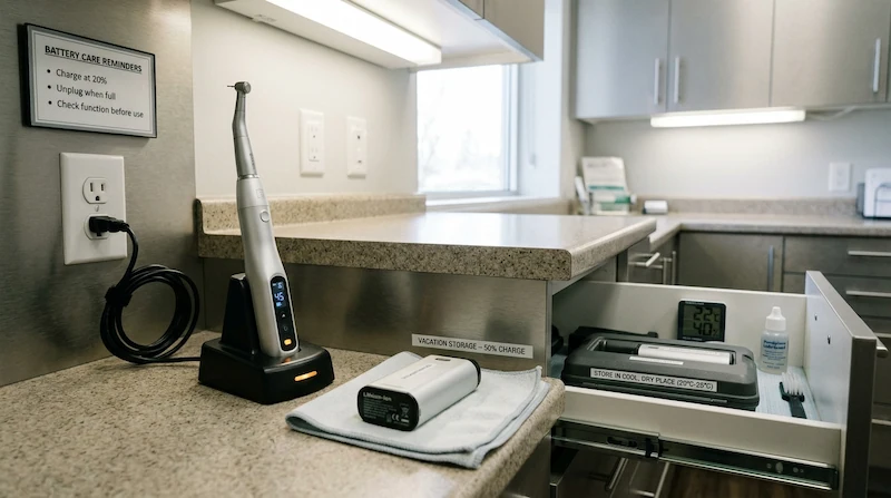 Manejo de la batería y almacenamiento motores de endodoncia