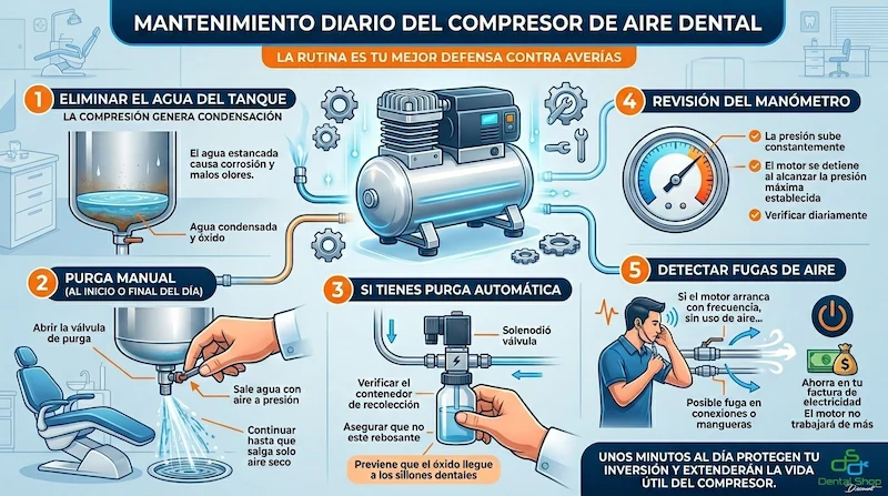 mantenimiento diario de compresores de aire dental